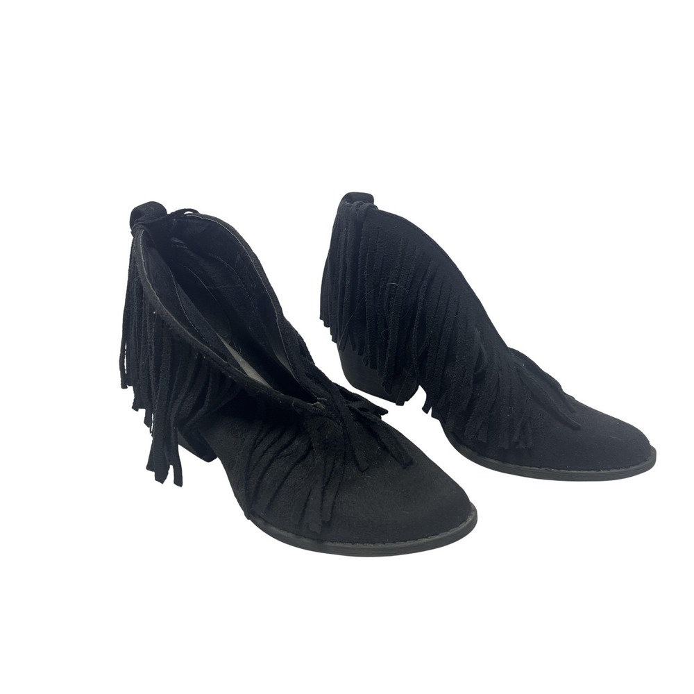 Fringe Ankle Booties Womens Size‎ 8 Black Faux Suede Western LOMBARD #751129